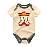 Uno First Birthday Unisex Baby Clothes Mexican Hat Beard Theme Romper Party Outfit Newborn Gift Latino Spanish Custom Unisex Bodysuit